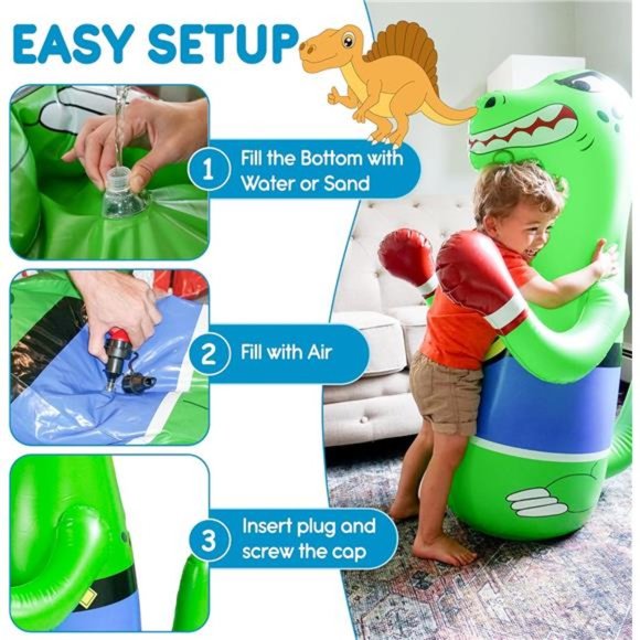 Inflatable Punching Bag  Dinosaur with Instant Bounce Back Movement (47” Height) - Picture 3 of 6